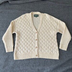 American Eagle Womens Chunky Cable Knit Cardigan Sweater Size S Ivory Fisherman